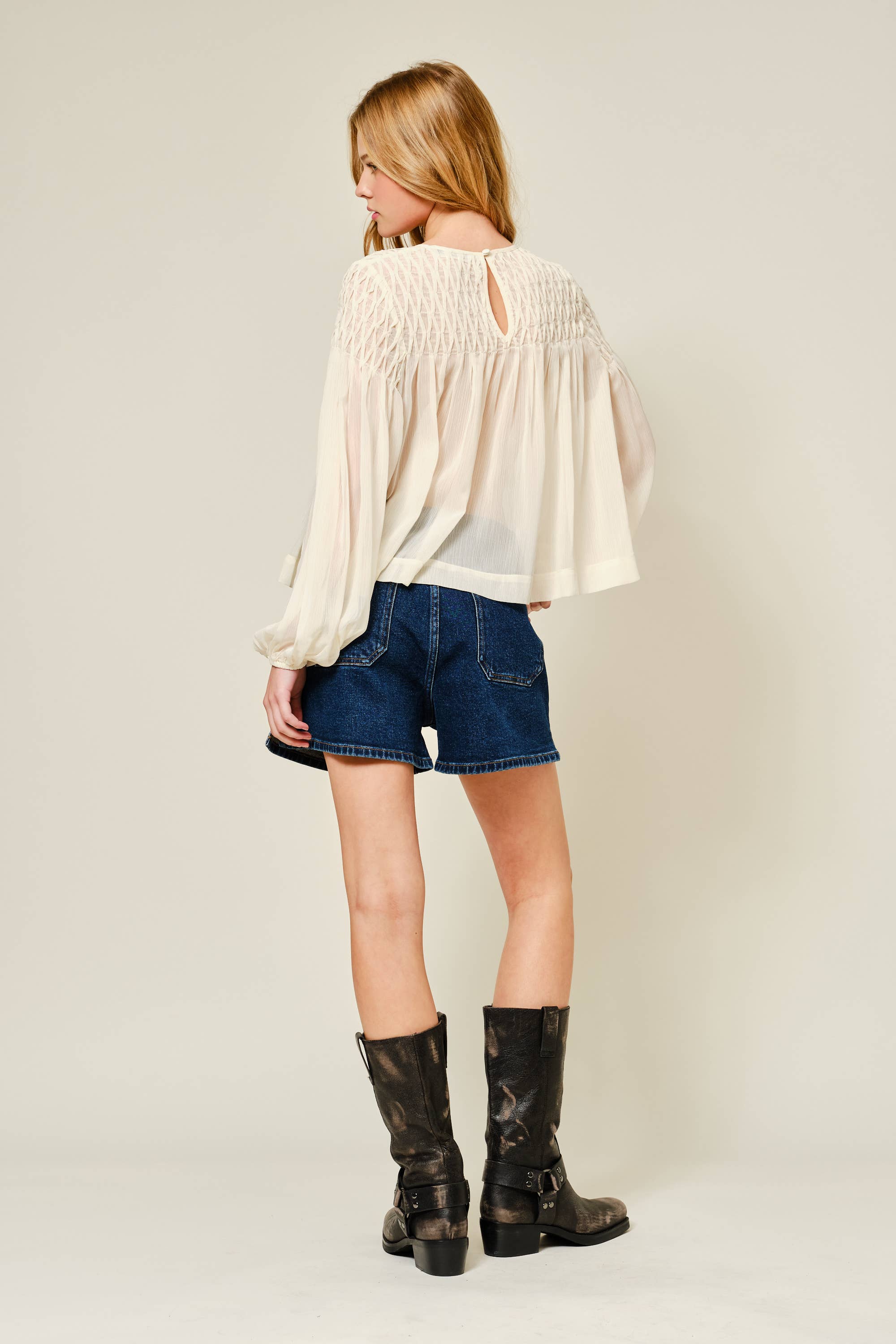 Aaron & Amber - Wholesale Blouse - Women's - AJT5433 SPECIAL SMOCKED DETAIL LONG SLEEVE BLOUSE6