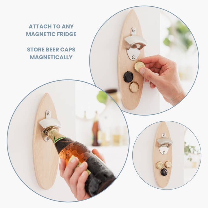 UBERSTAR - Wholesale Bottle/wine opener - Solid Wood Magnetic Surfboard Bottle Opener7