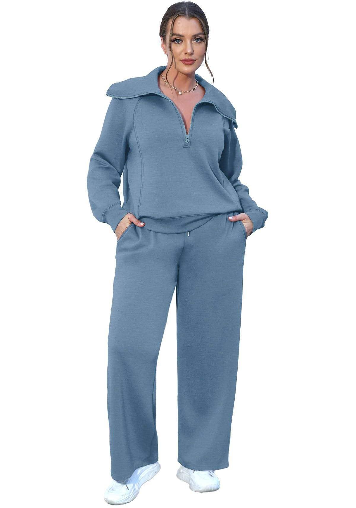 Queen Fashion - Wholesale Top & Skirt Set - Women's - long sleeved sweater wide leg pants two piece set91