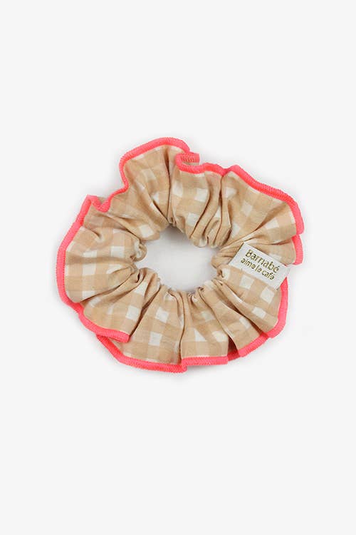BARNABÉ AIME LE CAFÉ - Wholesale Scrunchie - Women's - Gingham Fabric Hair Scrunchie with Contrasting Overlock1
