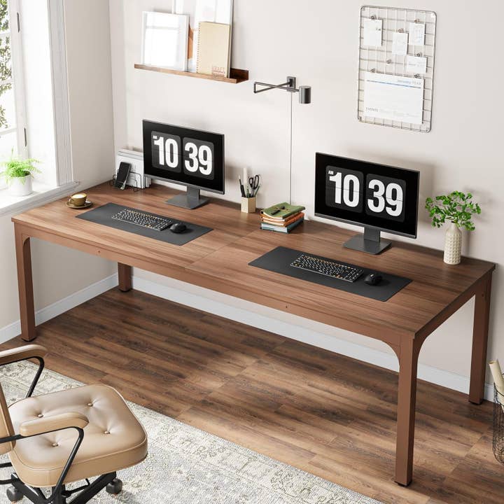 Coffee Brown Spacious Double Workstation Desk for Home Office for wholesale on Faire