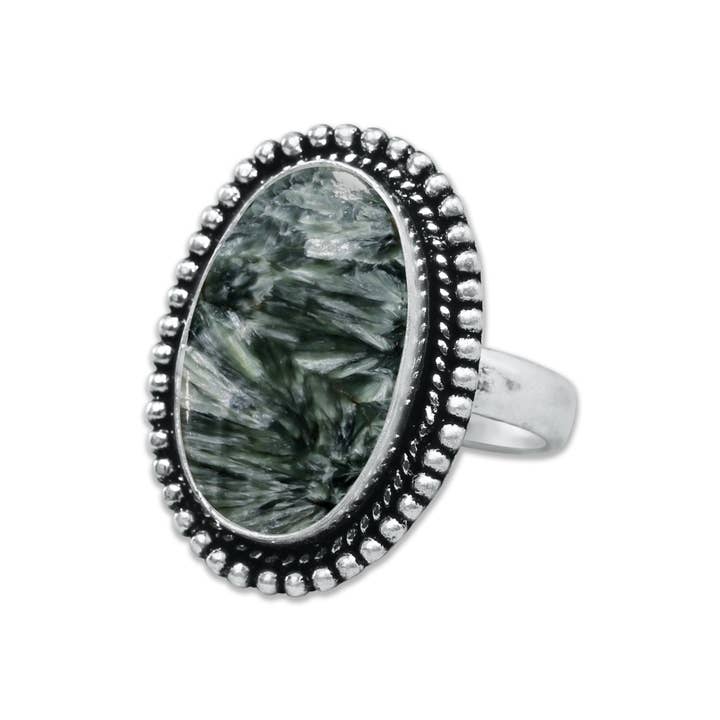 Handmade Jewels - Wholesale Cocktail/statement ring - Seraphinite Rings – Handmade, Silver-Plated, Angelic Green Gemstone (Made to Order)20
