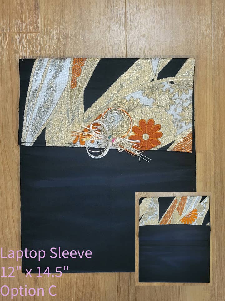 Antique Upcycled Fukuro Rokutsu Obi Belt Laptop Sleeves for wholesale by Sarah's Softies