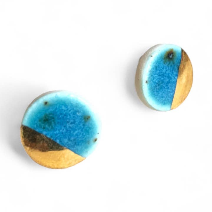 Small Circle Studs - Teal + Gold for wholesale by StitchPrism