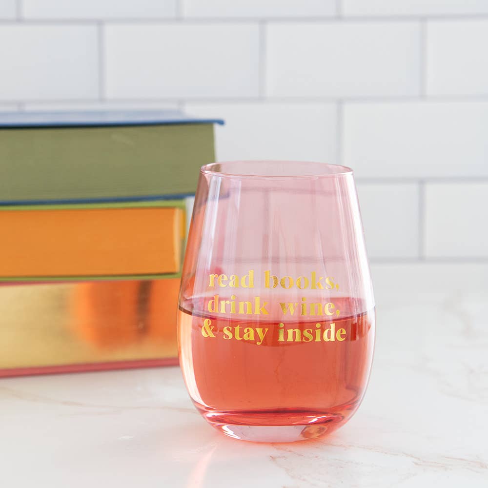 Jollity & Co. + Daydream Society - Wholesale Wine Glass - Book Club "Read Books Drink Wine Stay Inside" Wine Glass1