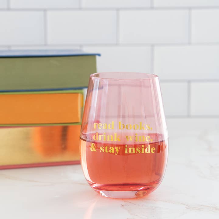 Jollity & Co. + Daydream Society - Wholesale Wine Glass - Book Club "Read Books Drink Wine Stay Inside" Wine Glass1