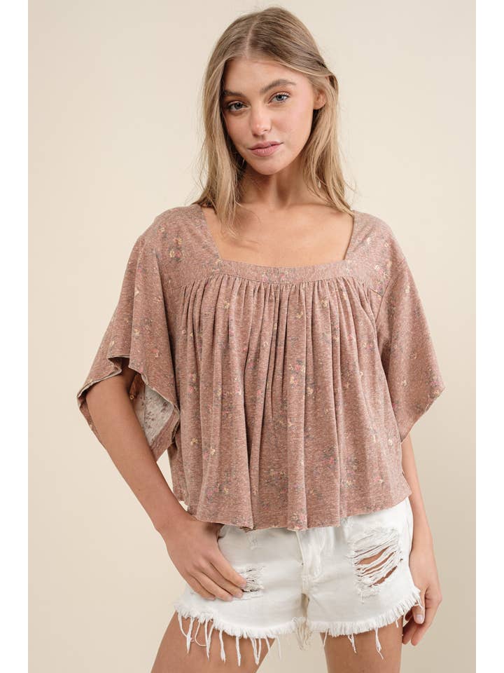 LIGHT OLIVE 22105T - Garment Washed Shirred Crop Jersey Knit Top for wholesale on Faire10