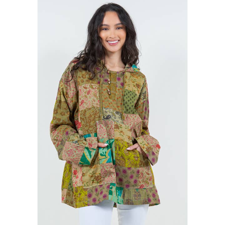 Cotton Over-dyed Patchwork Hoodie for wholesale by Avatar Imports LLC