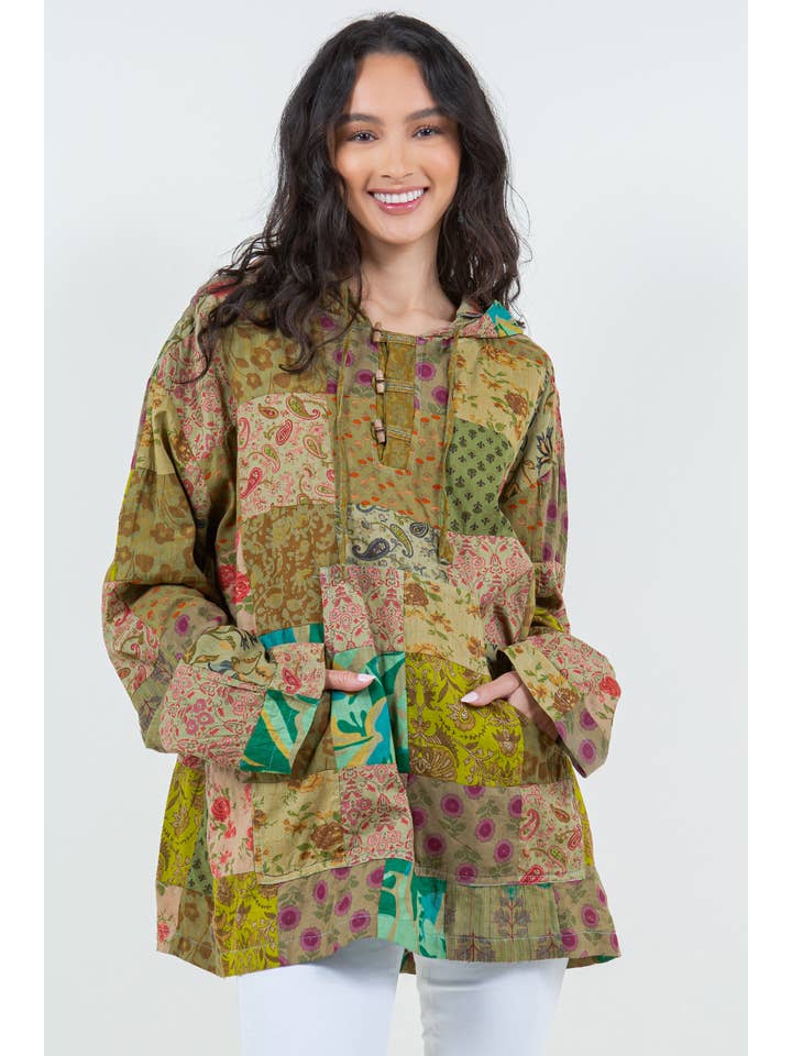 Avatar Imports LLC – Engroshandel Hoodie – Kvinder – Overfarvet patchwork hættetrøje i bomuld