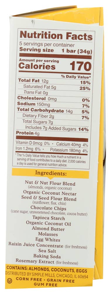 KeHE Distributors, LLC - Wholesale Snack Bar - Simple Mills Bar Soft Baked Dark Chocolate Almond 5.99 oz3