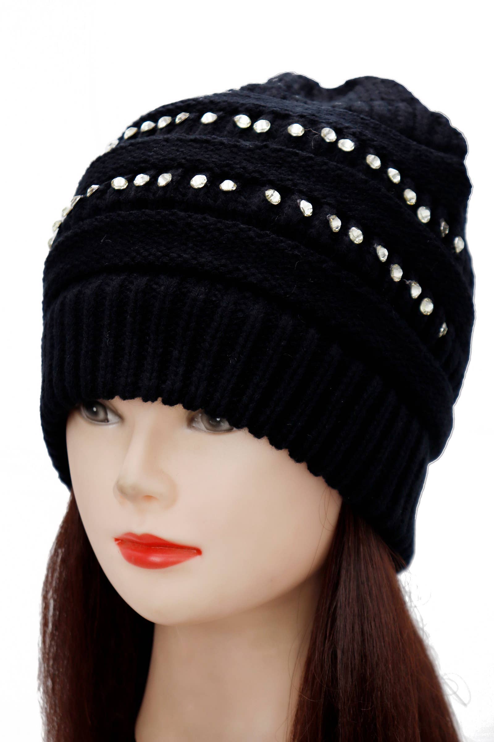 ASSORTED Bling Rhinestone Chunky Cable Knitted Beanie for wholesale on Faire3