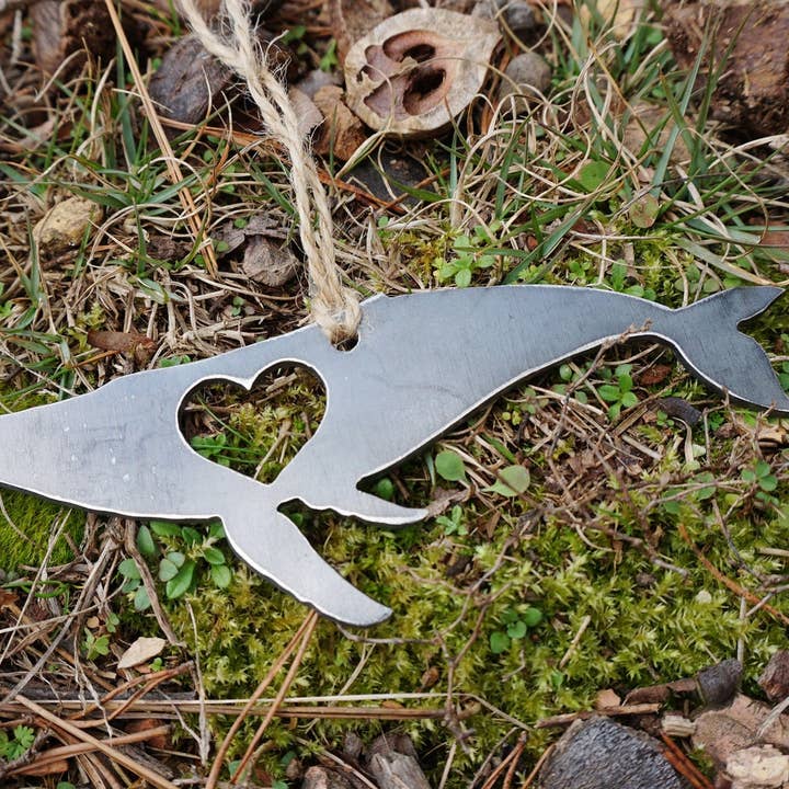 Humpback Whale Metal Ornament with Heart for wholesale by BE Creations & Designs, Inc.