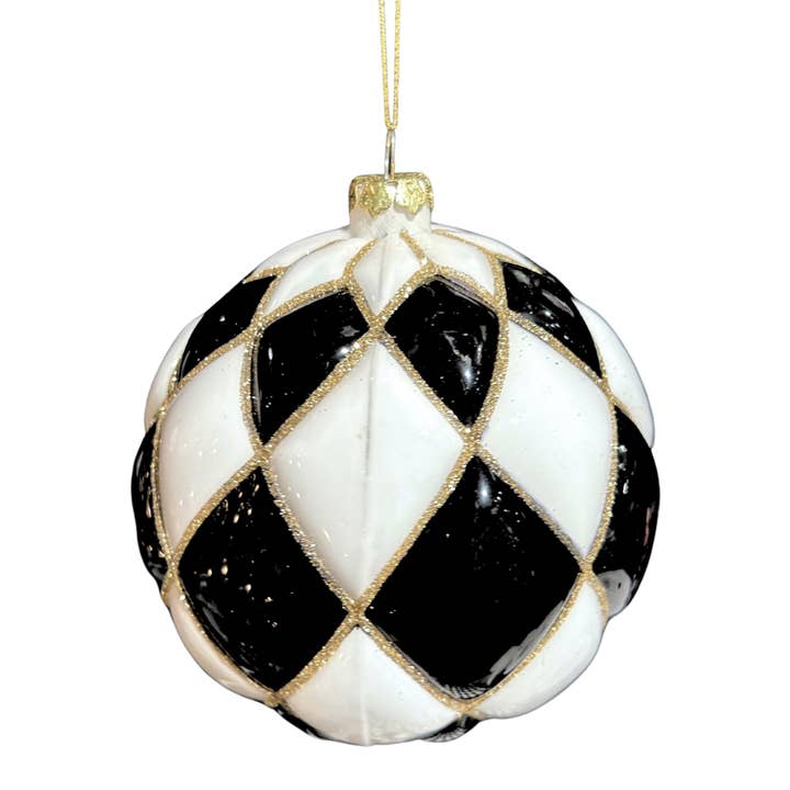 David Christopher's Collection - Wholesale Ornament - Black Check Glass Ornament 5.5"