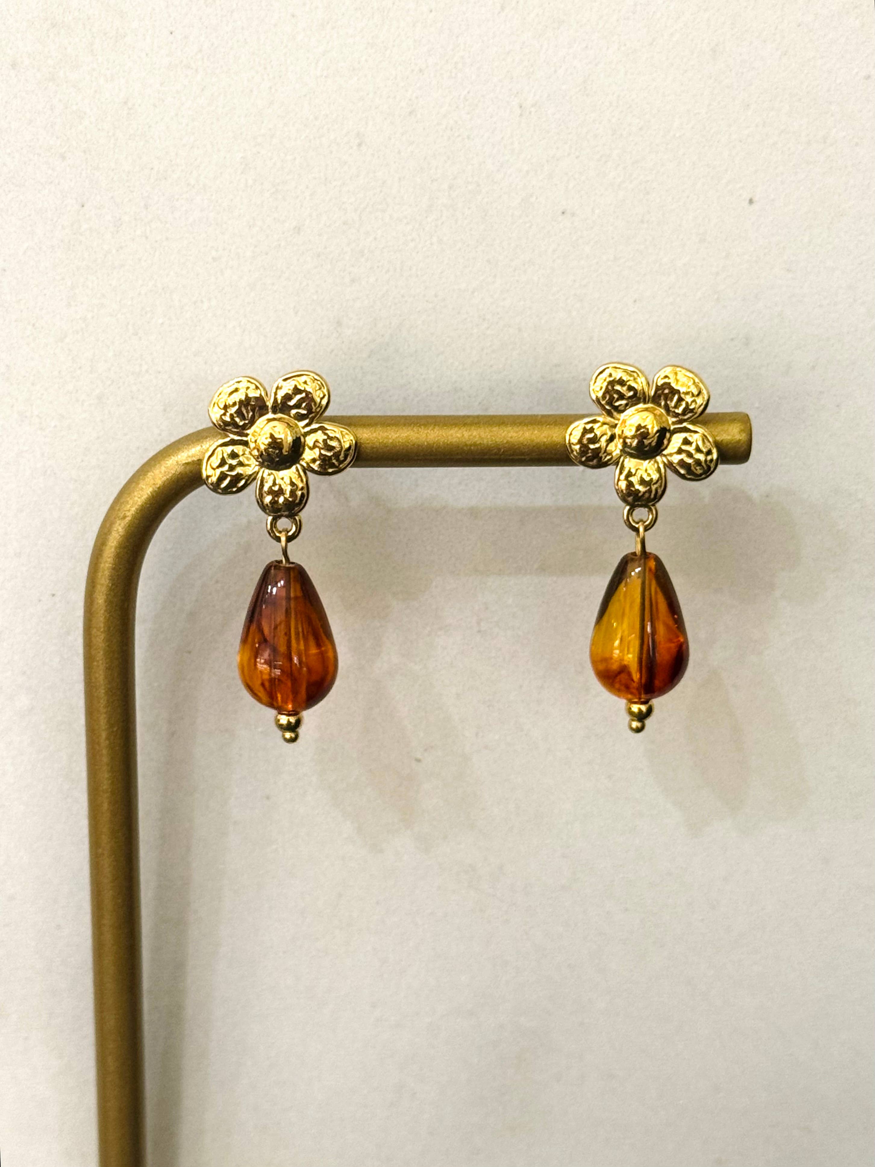 Cassette Barcelona - Wholesale Dangle Earrings - Minoru Floral Stainless Steel Earrings0