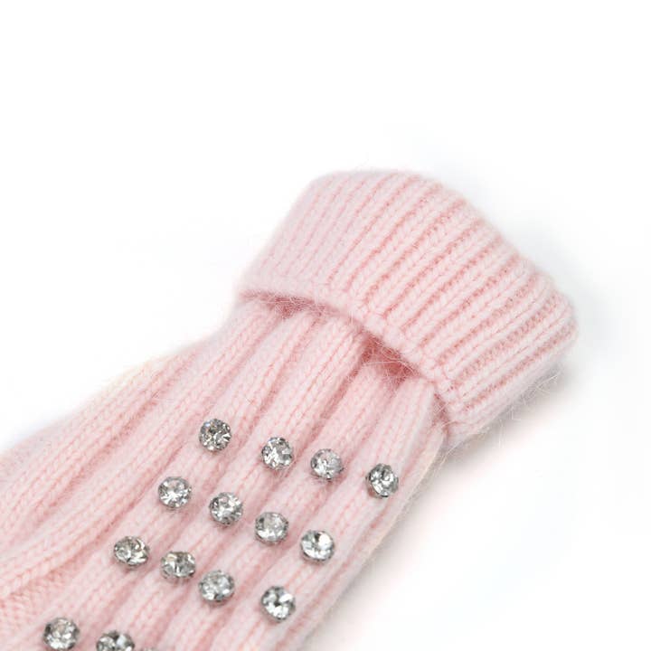 PEACH ACCESSORIES - Wholesale Gloves - Women's - Elegant Knitted Gloves with Rhinestone in Silver SD004-2