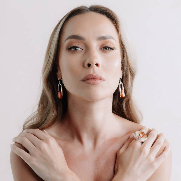 Empire Amberfire - Silver Earrings for wholesale by OR Design