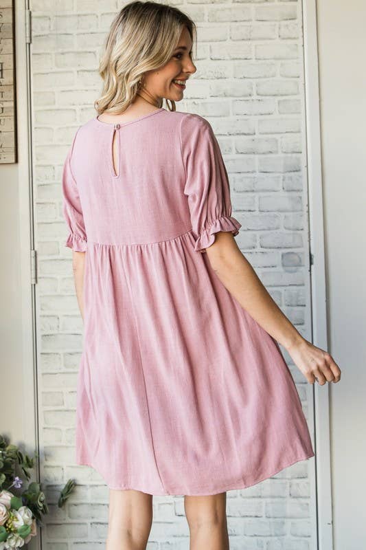 Lemon Tree - Wholesale Dress - Women's - Solid Linen Puff Sleeve Dress2