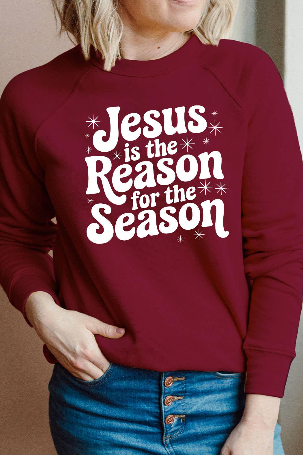 Kissed Apparel – Großhandel Sweatshirt mit Grafikdruck – Damen – Jesus ist der Grund für die Saison Sweatshirt3