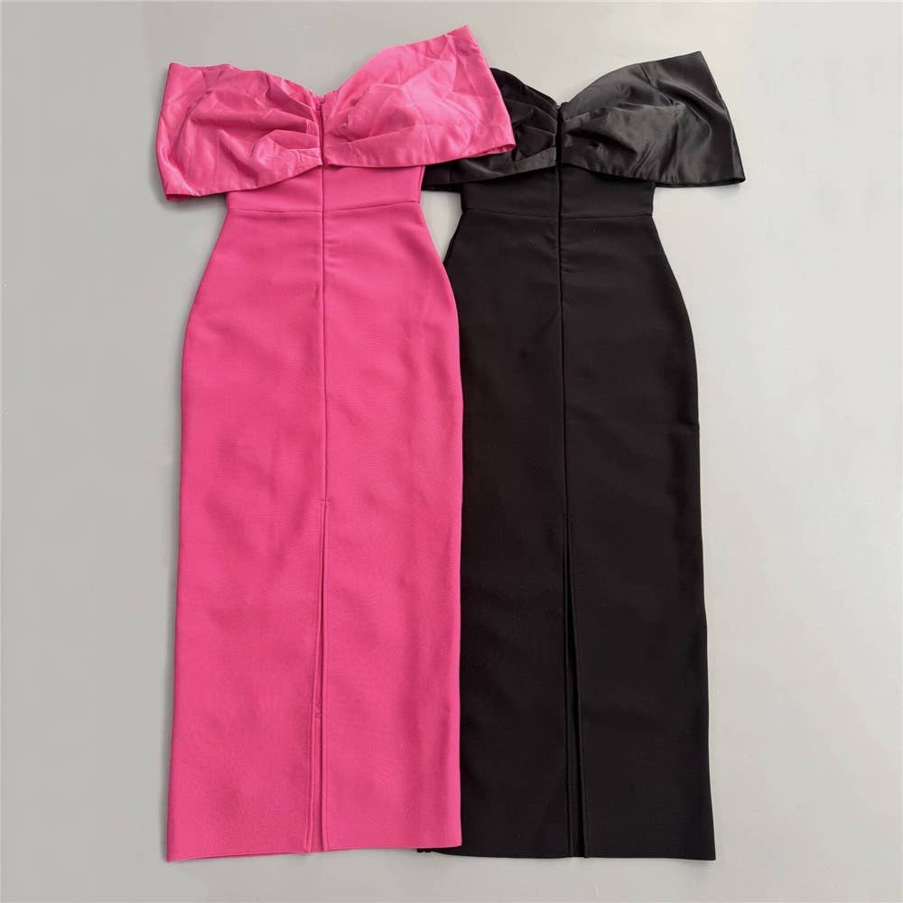 Productseeker – Vestido comprido - Mulher por atacado – DR829 Vestido de Outono com Ombros Descobertos e Laço de Strass5