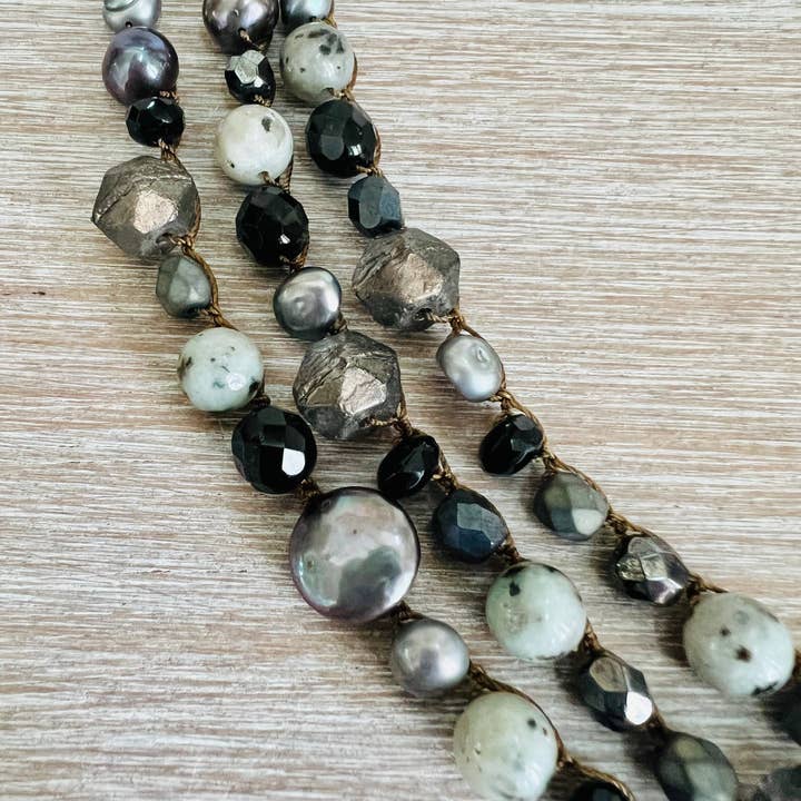 Colar/pulseira de céu tempestuoso, pérolas de água doce e pedras por atacado de Twist Style