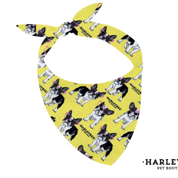 Frenchie Yellow Bandana for wholesale by Harleybee Pet Boutique