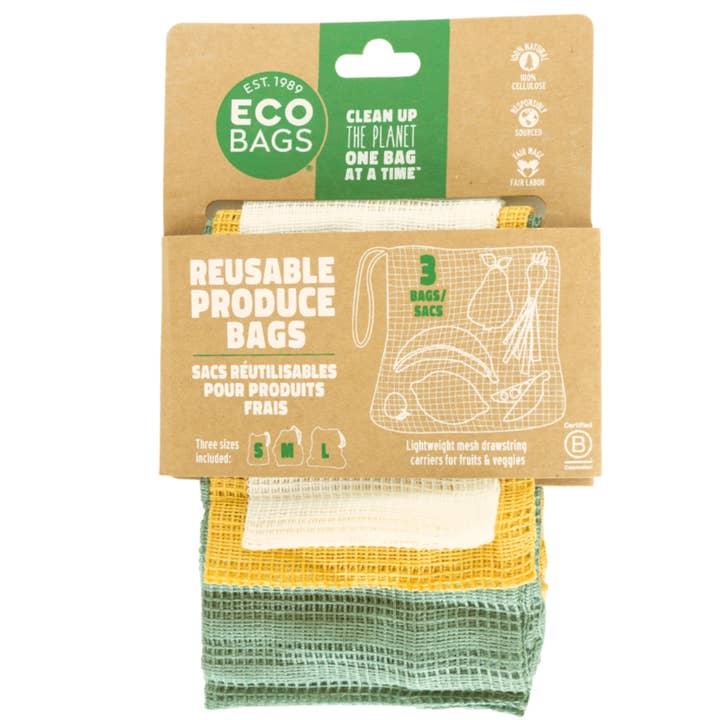 ECOBAGS - Wholesale Grocery/Shopping Bag - Packaged Cellulose Reusable Produce Bags | 3 Pack