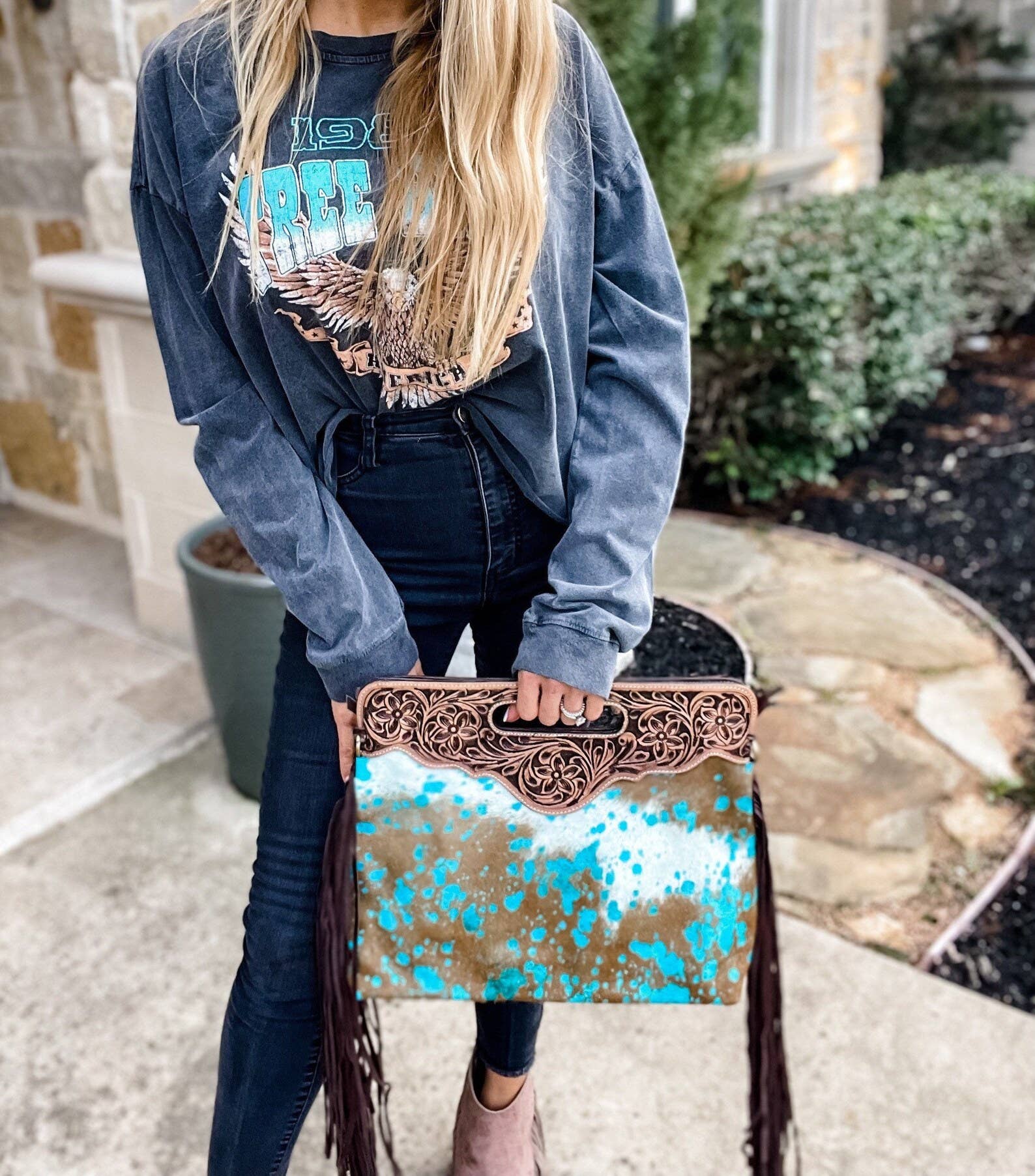 Boho Ranch Shop - Wholesale Crossbody Bag - Women's - The Maggie - Hand Tooled Leather Cowhide Crossbody Purse Bag20