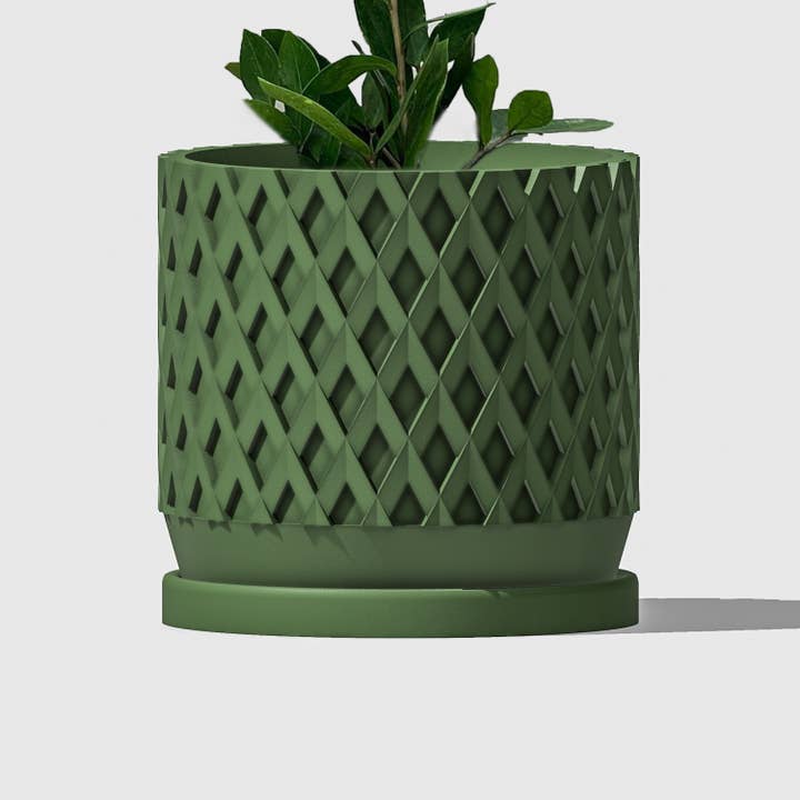 3D Printed Geometric Plant Pot with Drainage, Waffle for wholesale by Rosebud Homegoods