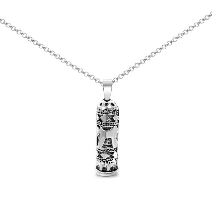 ALEF BET JEWELRY - Wholesale Pendant/Charm Necklace - Sterling Silver Mezuzah & Chai Necklace: A Token of Life & Protection5
