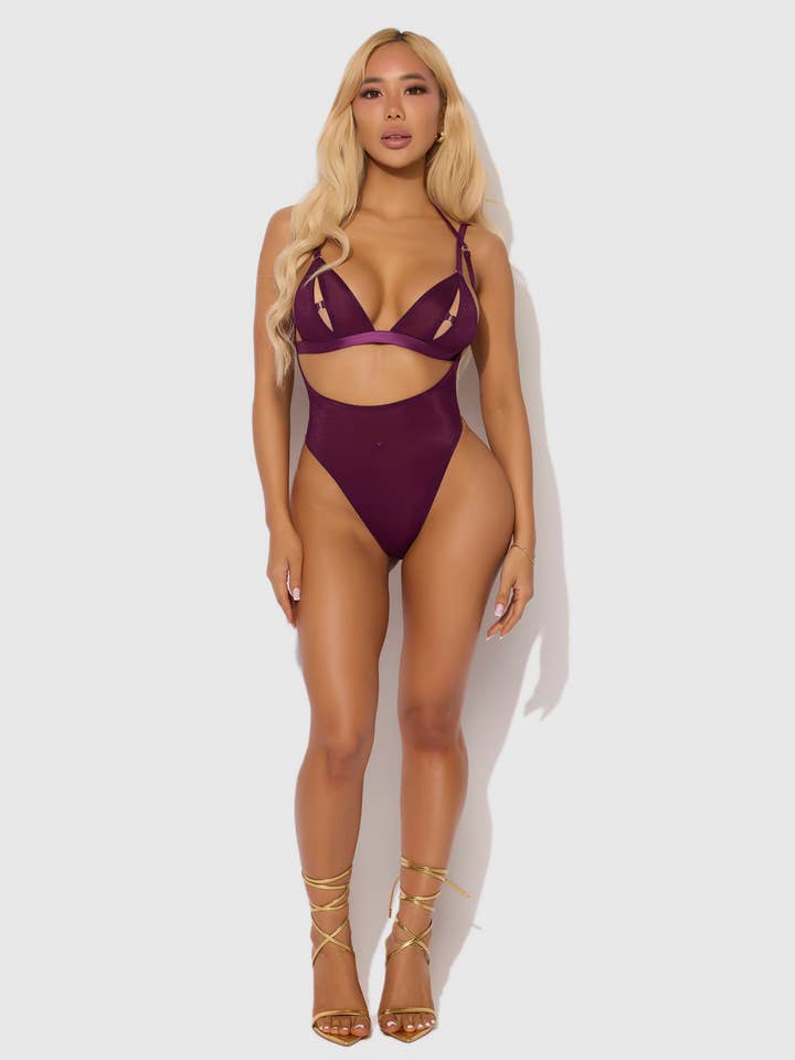 House of Desire - Wholesale Lingerie Bodysuit - Women's - YASMINE SHIMMER MESH SLIT CUP, BACKLESS TEDDY & BRALETTE SET8