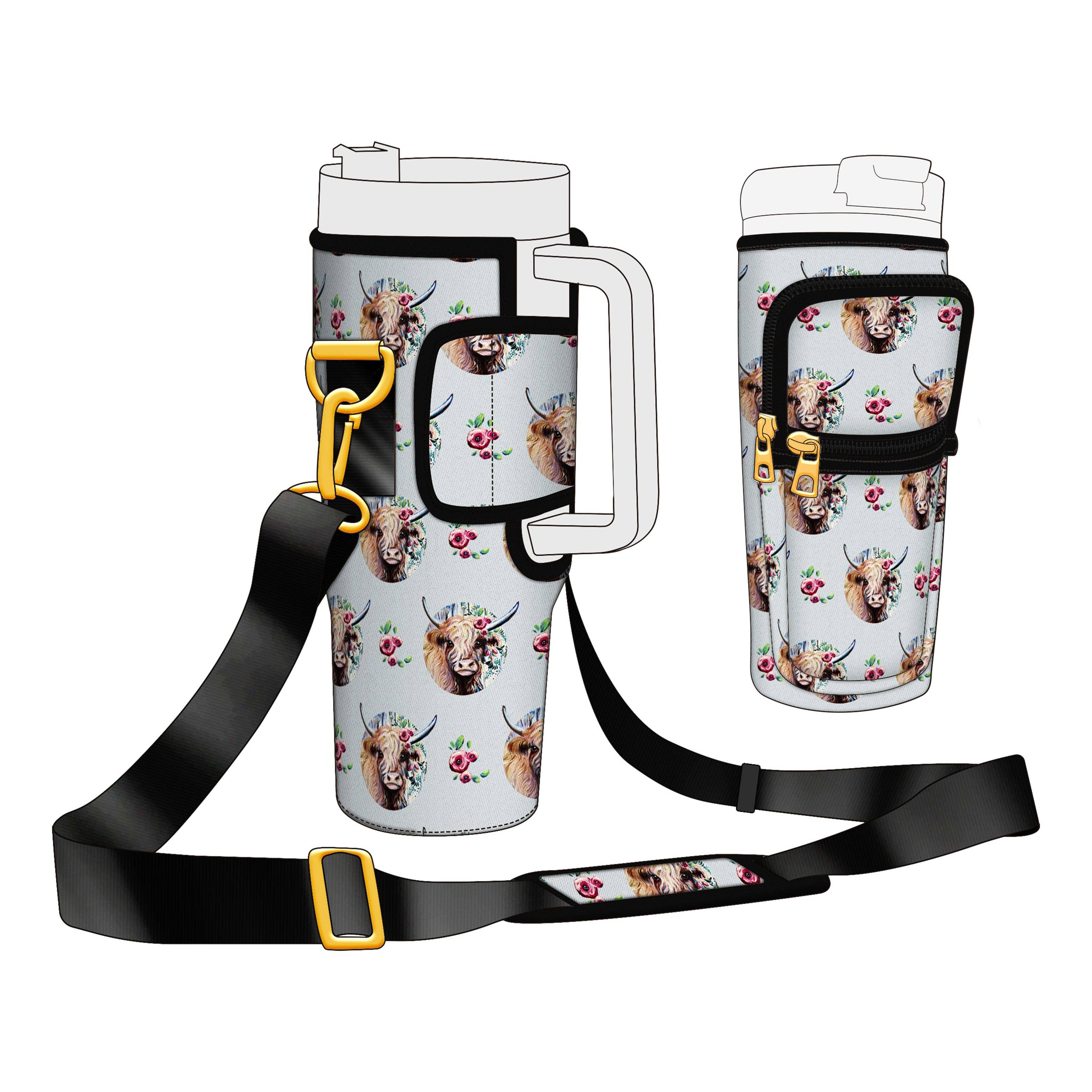 OEELINN - Wholesale Bottle Rack/Holder - Highland Cows Design Water Bottle Carrier Bag Fits 40oz Tumbler0