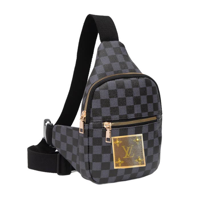 Embellish Your Life - Wholesale Crossbody Bag - Women's - Upcycled Vegan Leather Checkered Sling Bag