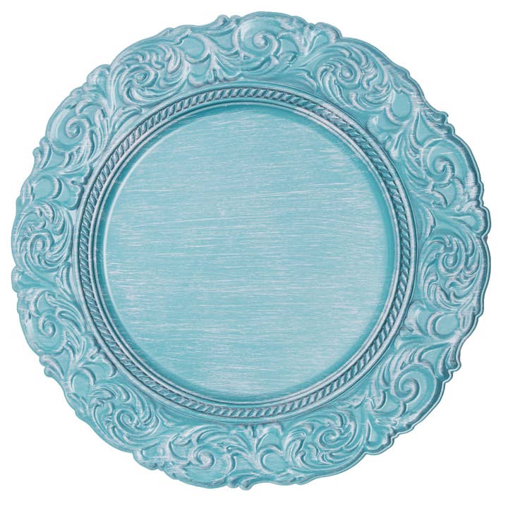 Antique Look Plastic Charger Plate 13" - Blue for wholesale by Portofino International Trading, USA