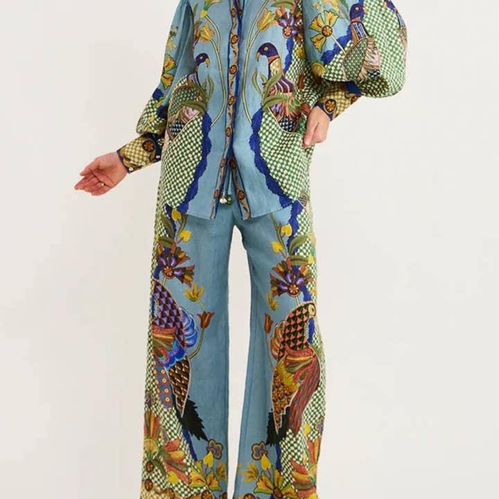 Peacock Print Long Sleeve Pants Set for wholesale by EmberLoom