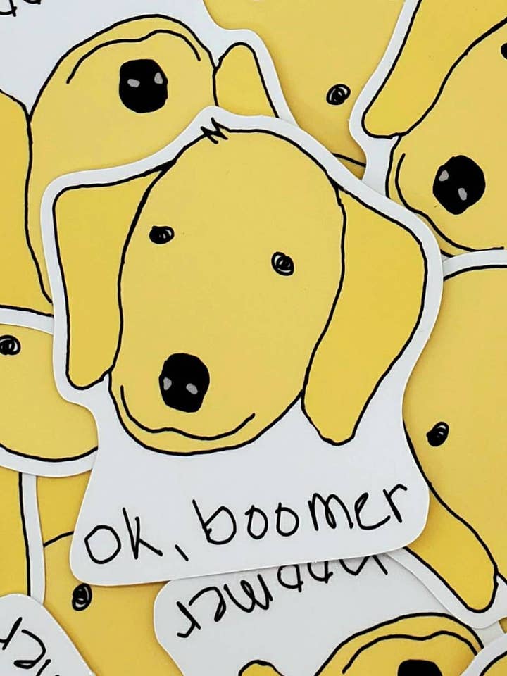 Ok Boomer Golden Retriever Dog 3 inch Vinyl Die-Cut Sticker for wholesale by Fautbarb