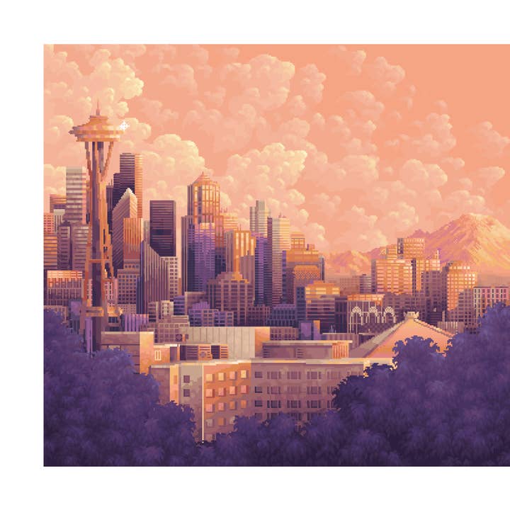 Seattle Pixel Art Print - Kerry Park 11x14 for wholesale by my_art_bytes
