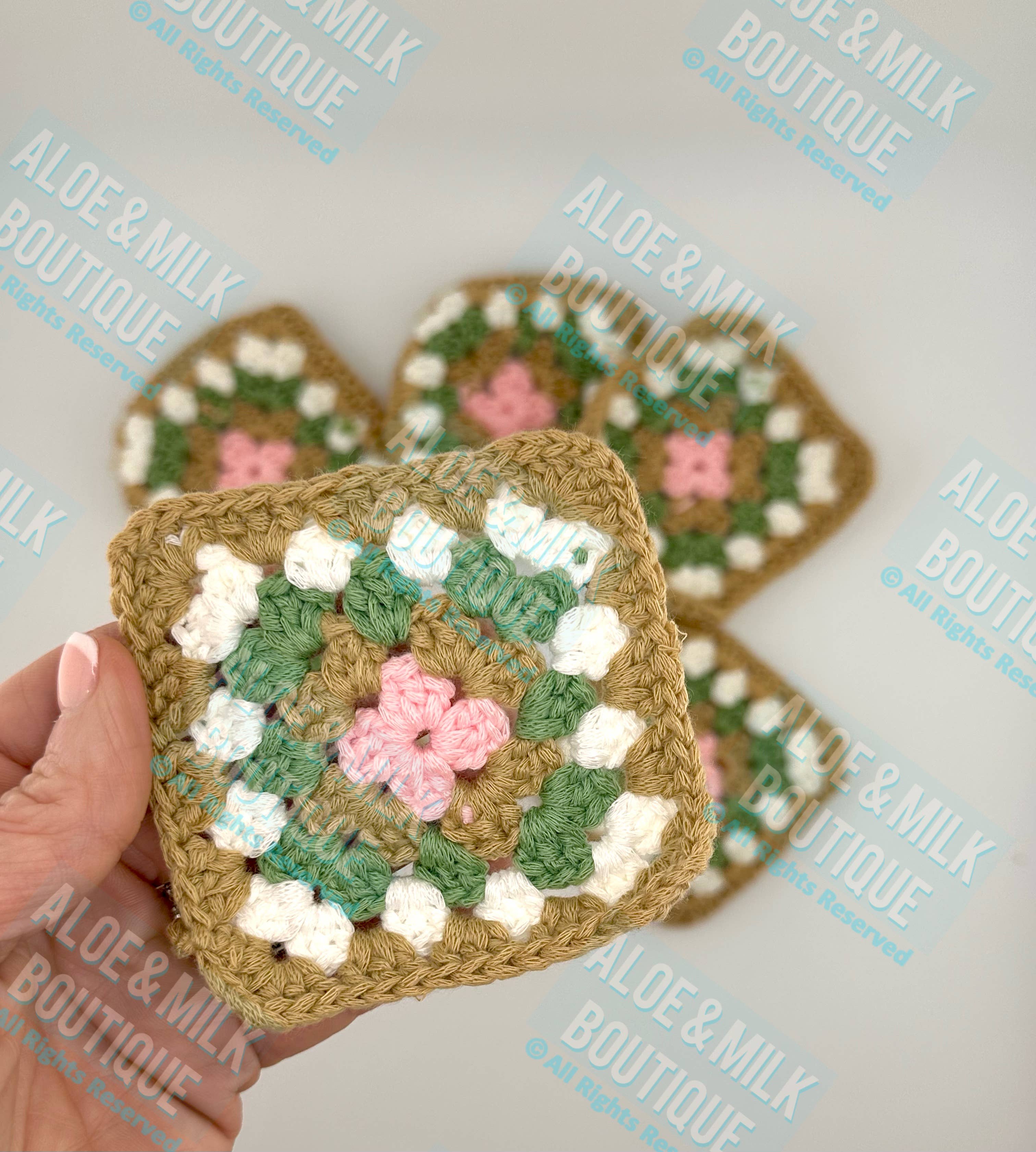 Aloe and Milk Boutique - Wholesale Patch - Crochet Granny Square Earth tone, granny square, coasters7