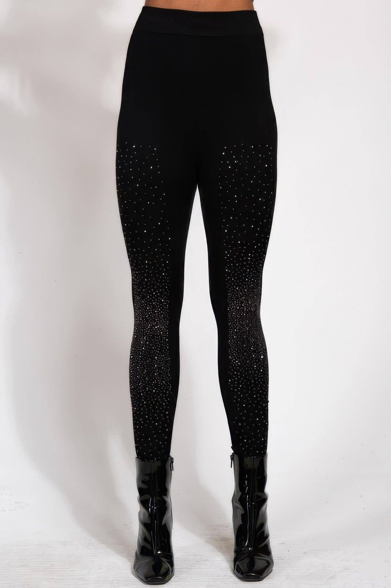 CC Wholesale Clothing - Wholesale Fashion Leggings - Women's - Crystal Studded High Waisted Black Leggings0