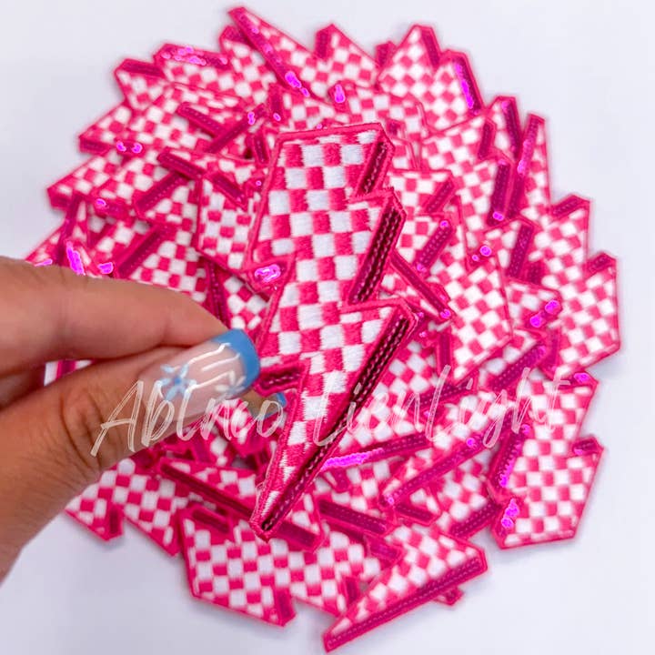ABLNco - Wholesale Patch - hot pink sequins checkered lightning bolt patch iron on