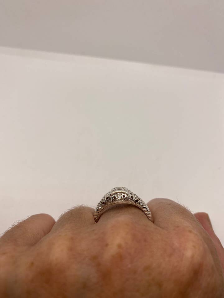 Vintage Cubic Zirconia Crystal Sterling Silver engagement Ring Size 5 for wholesale by Nemesis Jewelry NYC