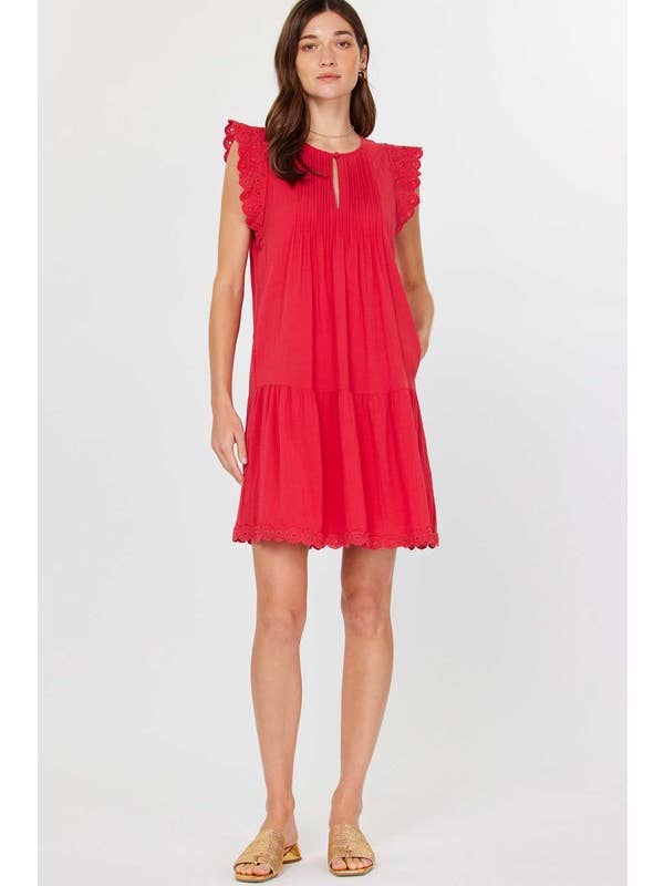 Current Air - Wholesale Tunic - Women's - Crochet Sleeve Tiered Mini Dress