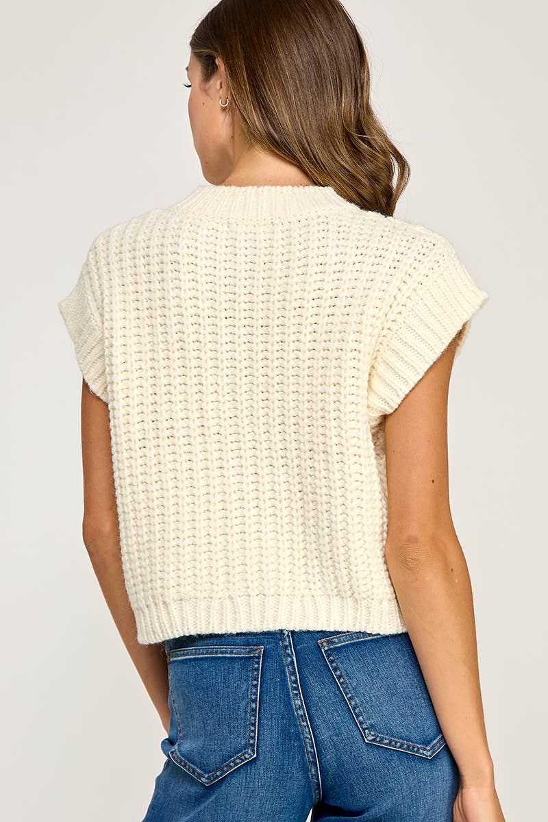 Miss Love - Wholesale Sweater Vest - Women's - CHUNKY KNIT BUTTON-FRONT VEST TOP37