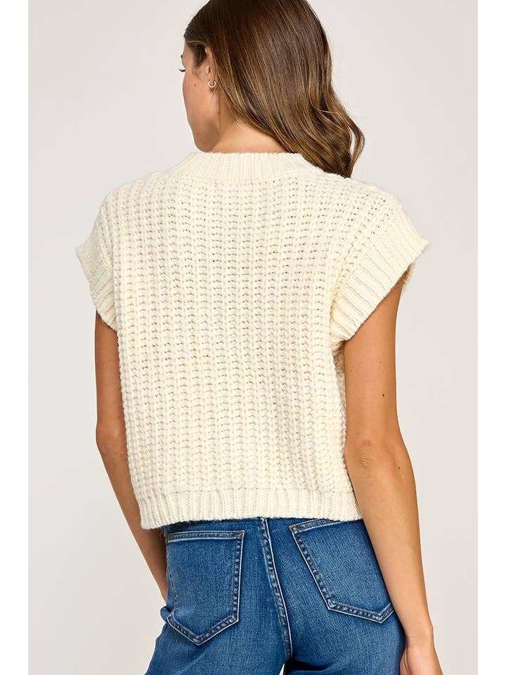 Miss Love - Wholesale Sweater Vest - Women's - CHUNKY KNIT BUTTON-FRONT VEST TOP37