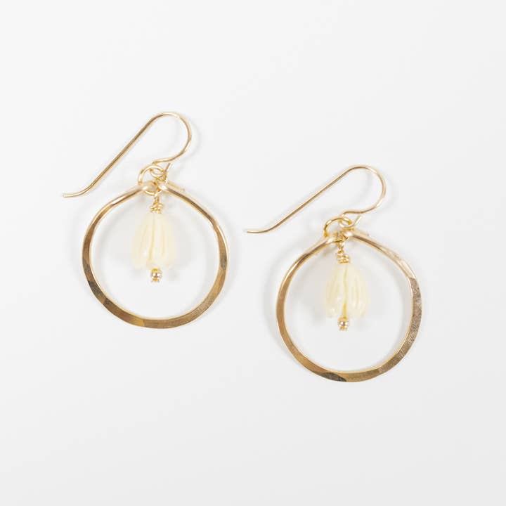 Mira Kauai - Wholesale Dangle Earrings - Circle with Pikake Earrings0