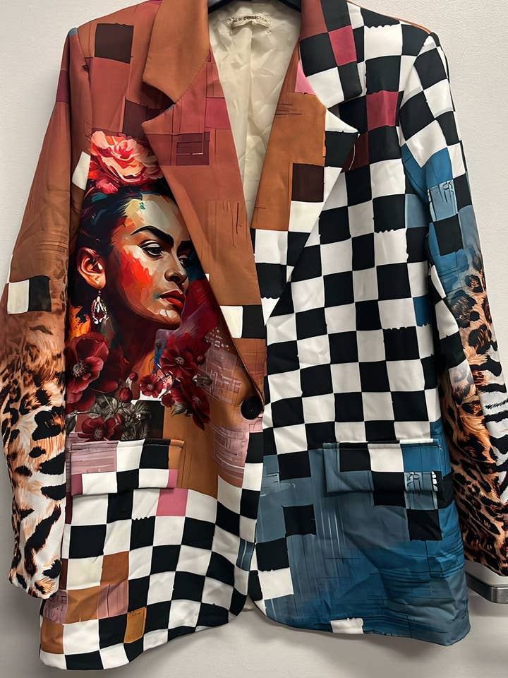 LOOWIE - Wholesale Blazer - Women's - LUFR2 One Size Italian Pop Art "FRIDA" Print Blazer LOOWIE 0