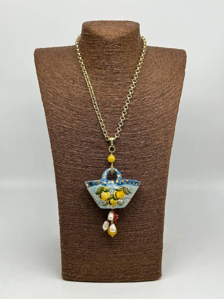 Siciliaans koffieketting met citroenversiering in Ceramica di Caltagirone voor wholesale door DD Ceramiche Siciliane