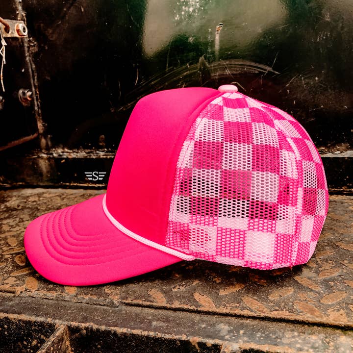Flying S Company - Wholesale Trucker Hat - Unisex - Checkered Mesh Back Foam Trucker Cap