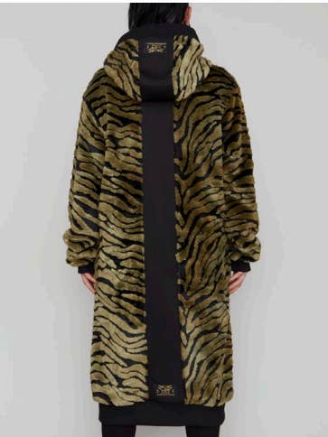 Wild lång bomberjacka i grön/svart zebramönstrad fuskpäls för wholesale av Trafficanti d'arte wear
