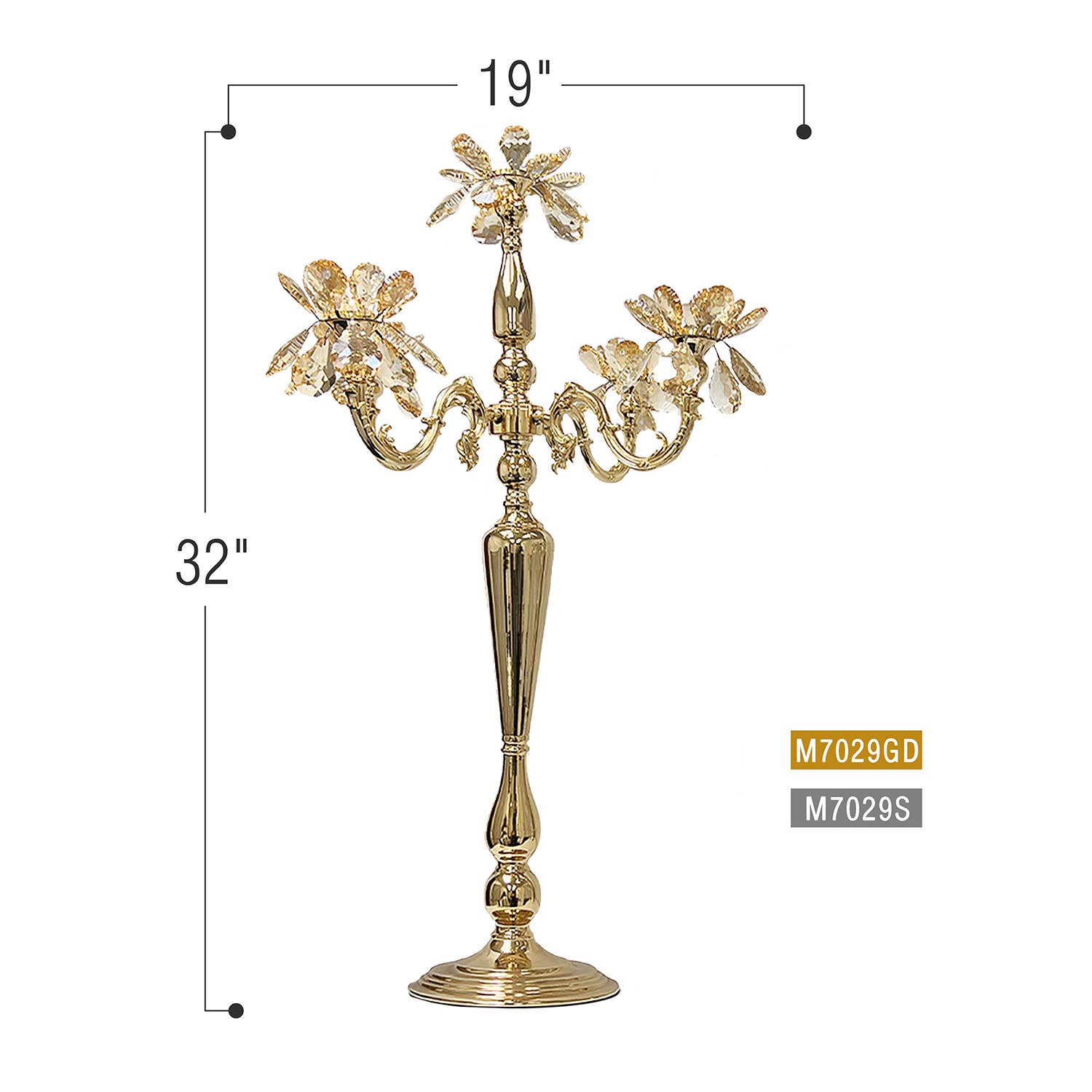 5 Arm Crystal Candelabra Metal Candle Holder, Gold for wholesale on Faire2