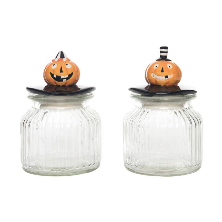 Halloween Dolomite Glass JackOLantern Candy Jar DS for wholesale by Transpac